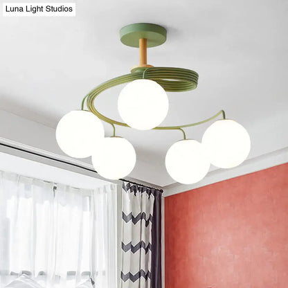 Nordic green & grey orb glass shade chandelier for living room