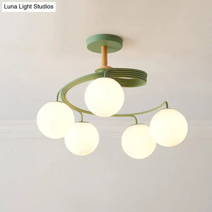 Nordic green & grey orb glass shade chandelier for living room