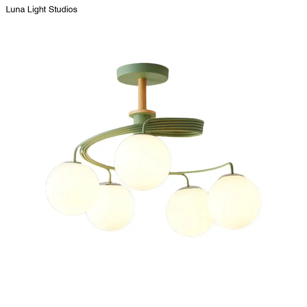 Nordic green & grey orb glass shade chandelier for living room