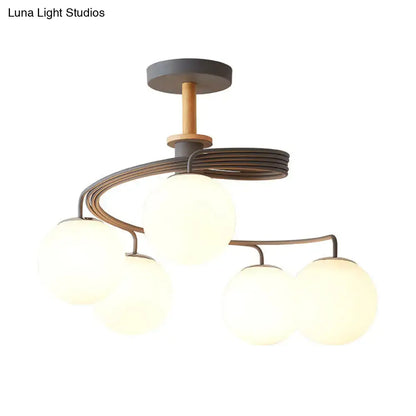 Nordic green & grey orb glass shade chandelier for living room