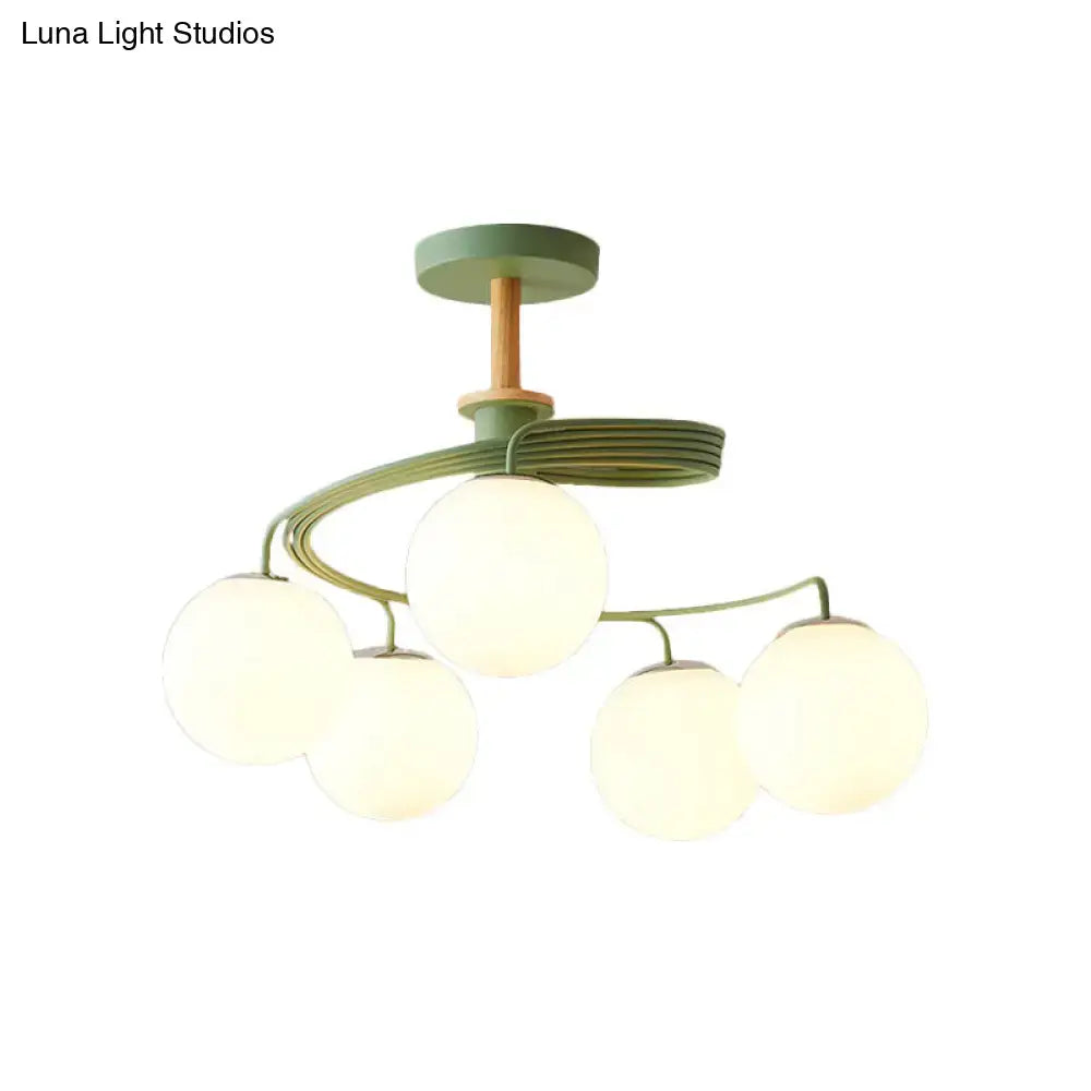 Nordic green & grey orb glass shade chandelier for living room