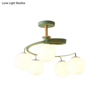 Nordic green & grey orb glass shade chandelier for living room