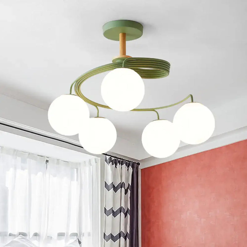 Nordic green & grey orb glass shade chandelier for living room
