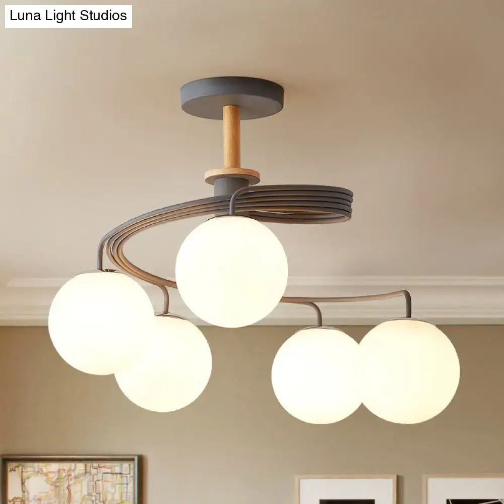 Nordic green & grey orb glass shade chandelier for living room