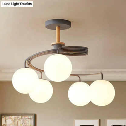 Nordic green & grey orb glass shade chandelier for living room