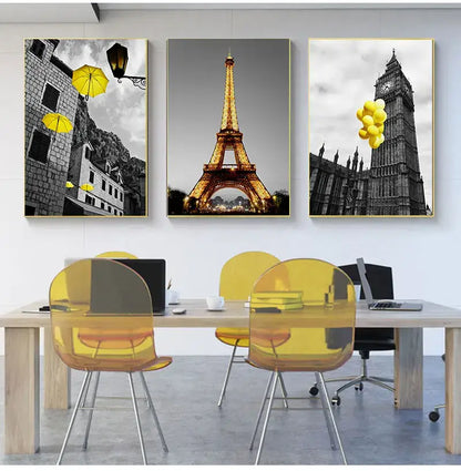 Vintage black wrought iron street lamp nordic landscape canvas living room