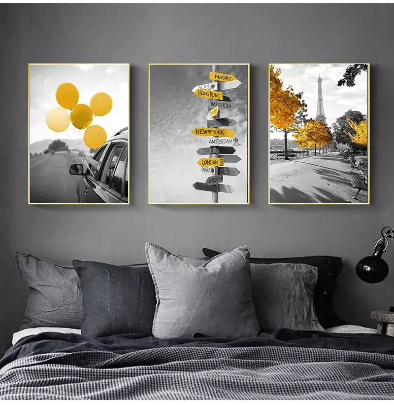 Vintage black wrought iron street lamp nordic landscape canvas living room