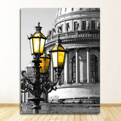 Vintage black wrought iron street lamp nordic landscape canvas living room