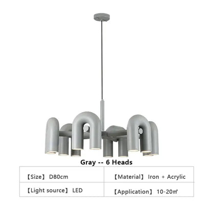 Modern gray 4 light led ceiling chandelier living room pendant