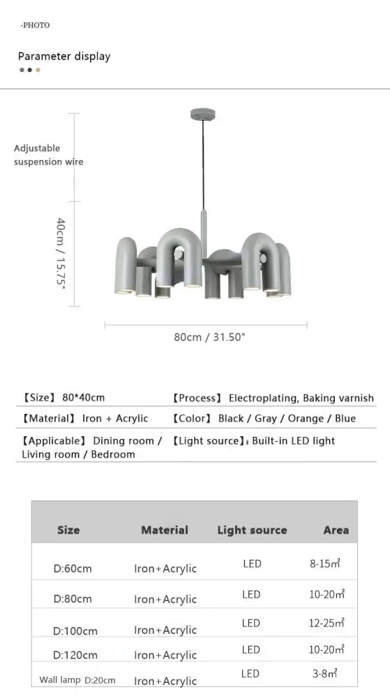 Modern gray 4 light led ceiling chandelier living room pendant