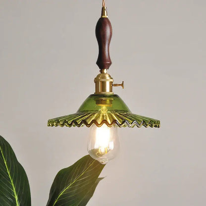 Floral green glass led pendant light kitchen ribbed brass fixture