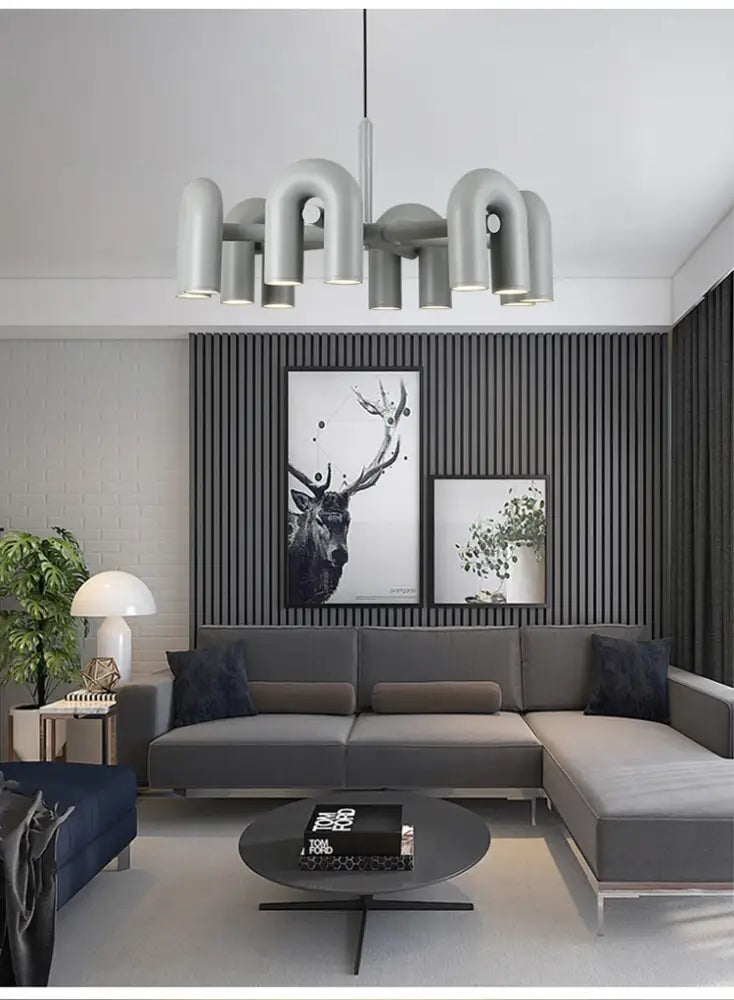 Modern red nordic u shape ceiling chandelier living room