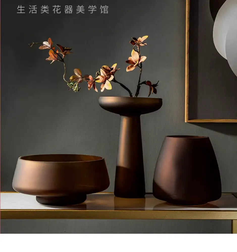 Nordic matte bronze frosted glass vase living room table decor