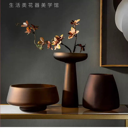 Nordic matte bronze frosted glass vase living room table decor