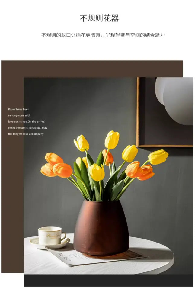 Nordic matte bronze frosted glass vase living room table decor