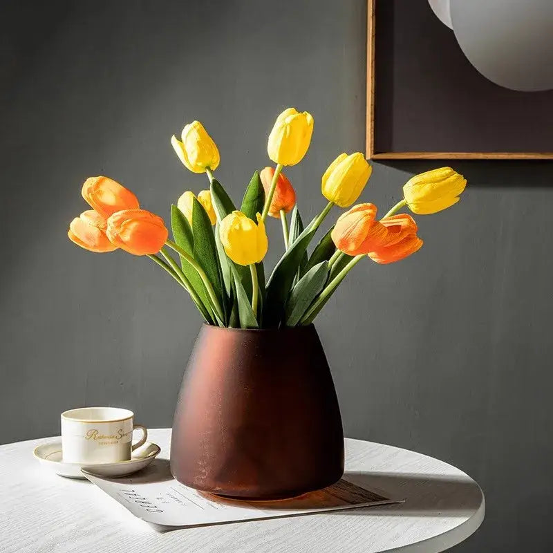 Nordic matte bronze frosted glass vase living room table decor