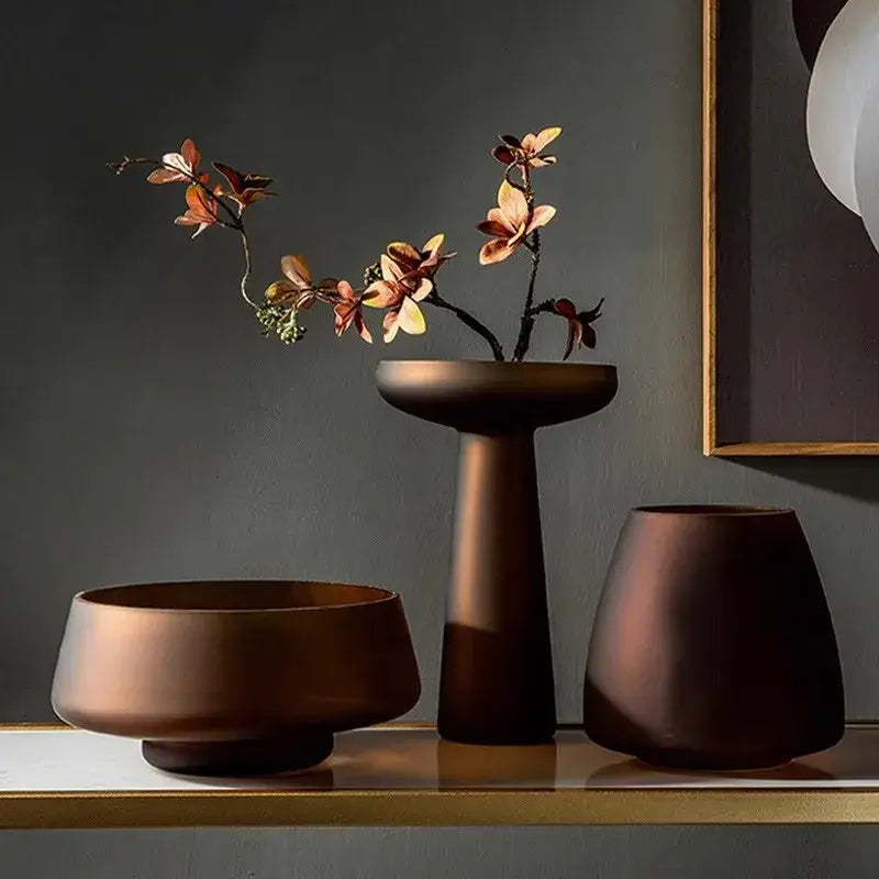 Nordic matte bronze frosted glass vase living room table decor