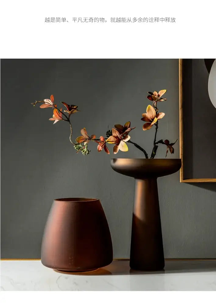 Nordic matte bronze frosted glass vase living room table decor