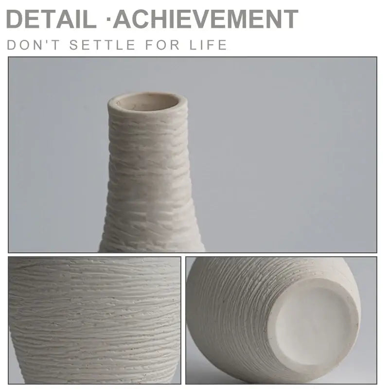 Nordic luxury textured white ceramic vase for living room decor