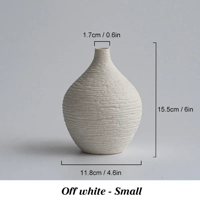 Nordic luxury textured white ceramic vase for living room decor