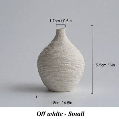 Nordic luxury textured white ceramic vase for living room decor