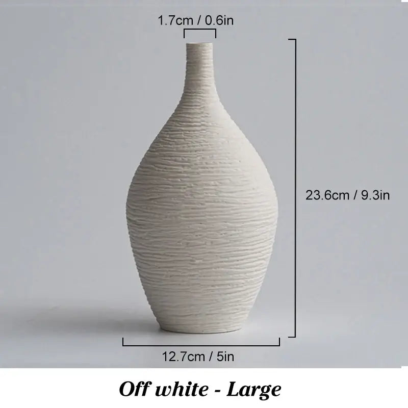 Nordic luxury textured white ceramic vase for living room decor