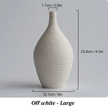 Nordic luxury textured white ceramic vase for living room decor