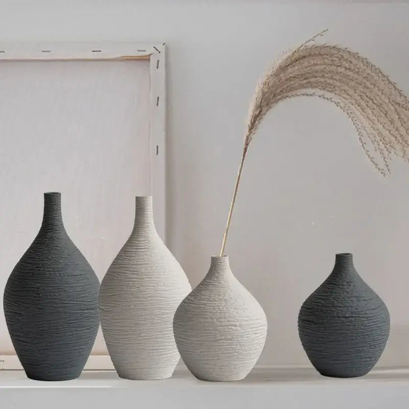Nordic luxury textured white ceramic vase for living room decor