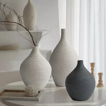 Nordic luxury textured white ceramic vase for living room decor