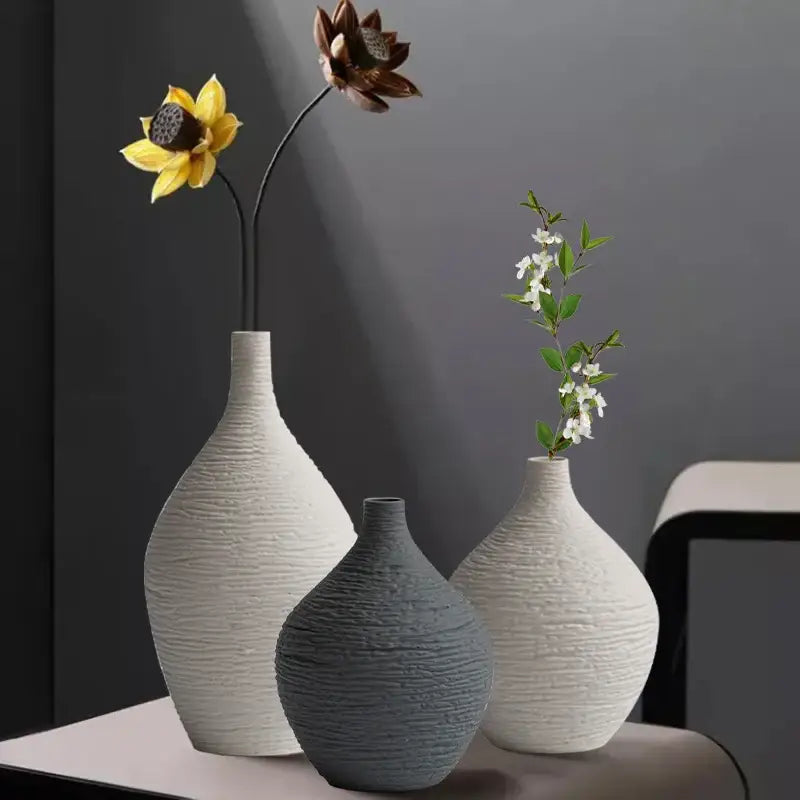 Nordic luxury textured white ceramic vase for living room decor