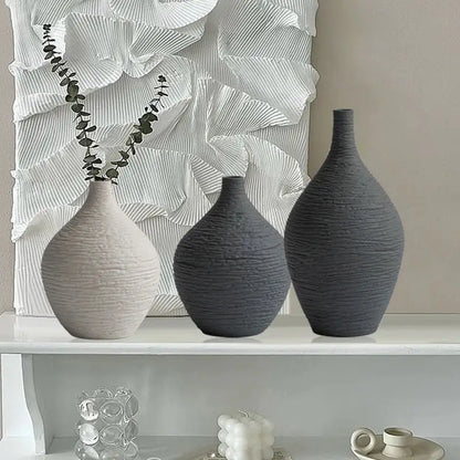 Nordic luxury textured white ceramic vase for living room decor