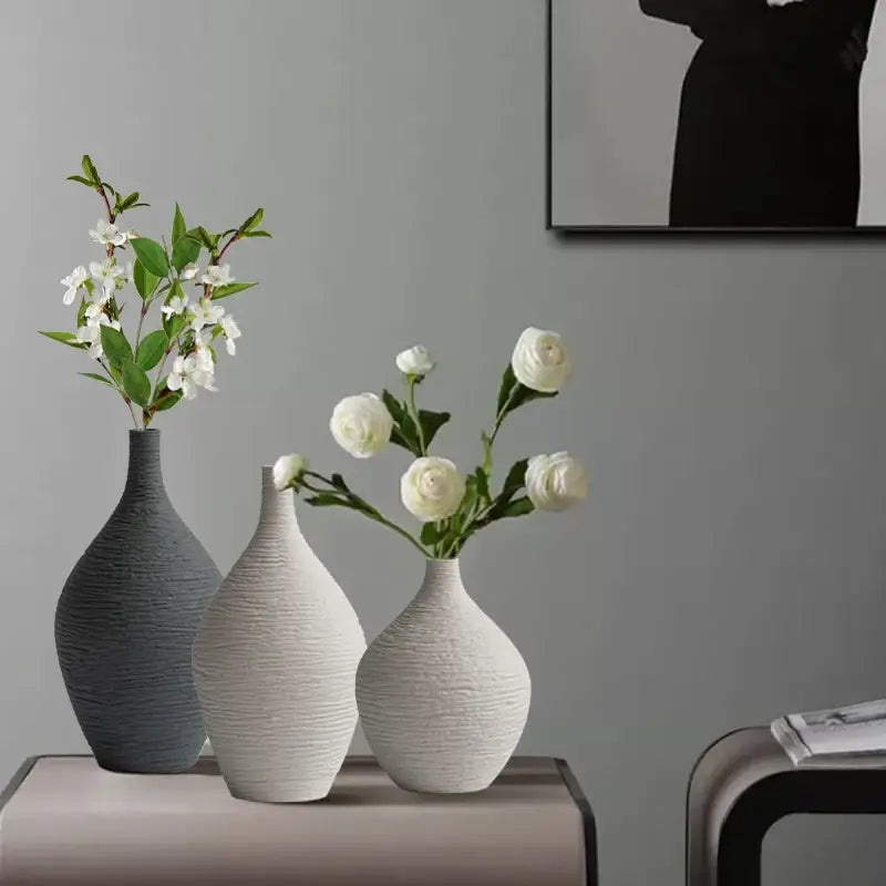 Nordic luxury textured white ceramic vase for living room decor