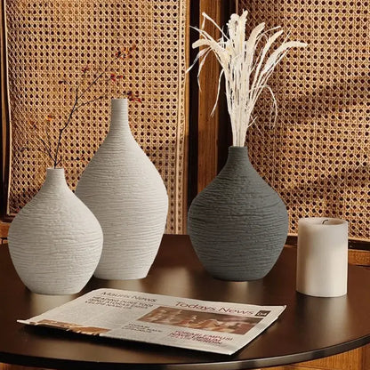 Nordic luxury textured white ceramic vase for living room decor