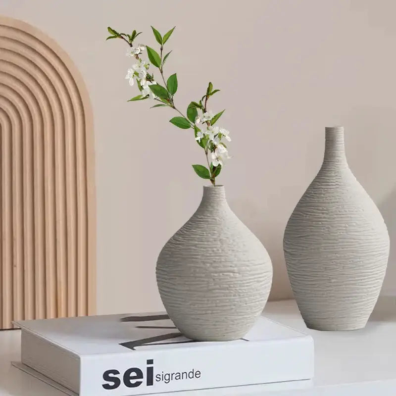 Nordic luxury textured white ceramic vase for living room decor