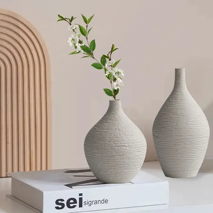 Nordic luxury textured white ceramic vase for living room decor