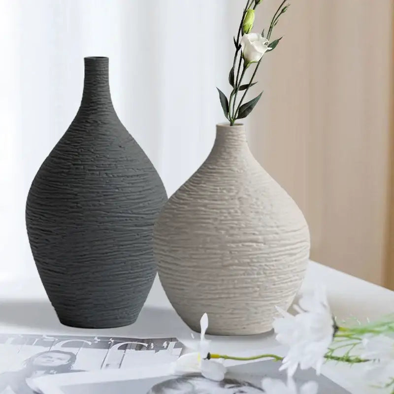 Nordic luxury textured white ceramic vase for living room decor