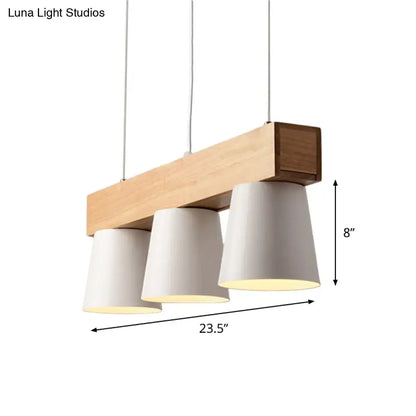 Modern white 3-head pendant light wood beam kitchen island suspension