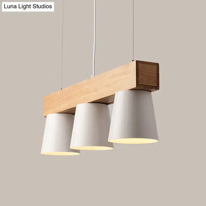 Modern white 3-head pendant light wood beam kitchen island suspension