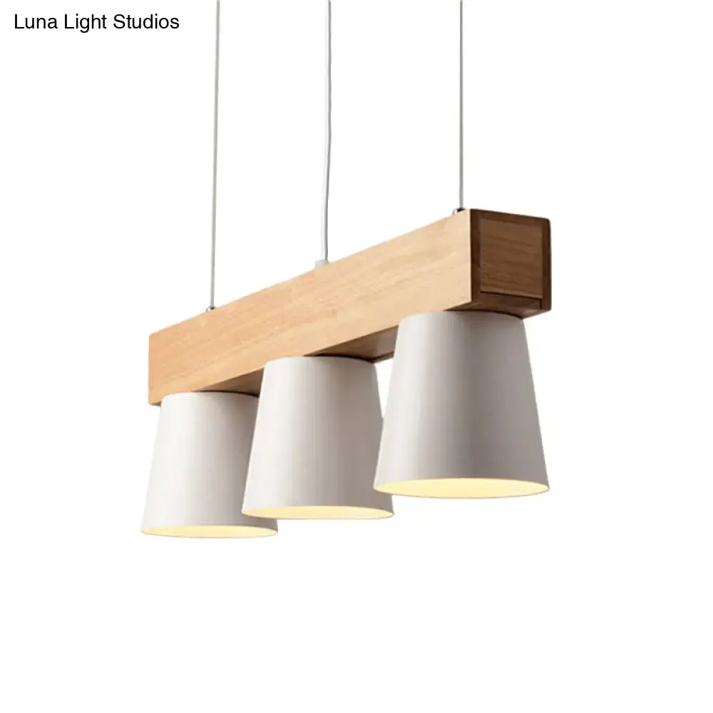 Modern white 3-head pendant light wood beam kitchen island suspension