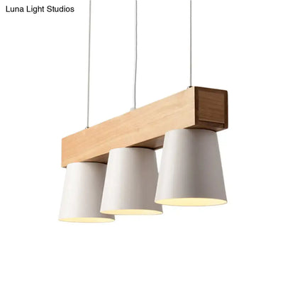 Modern white 3-head pendant light wood beam kitchen island suspension