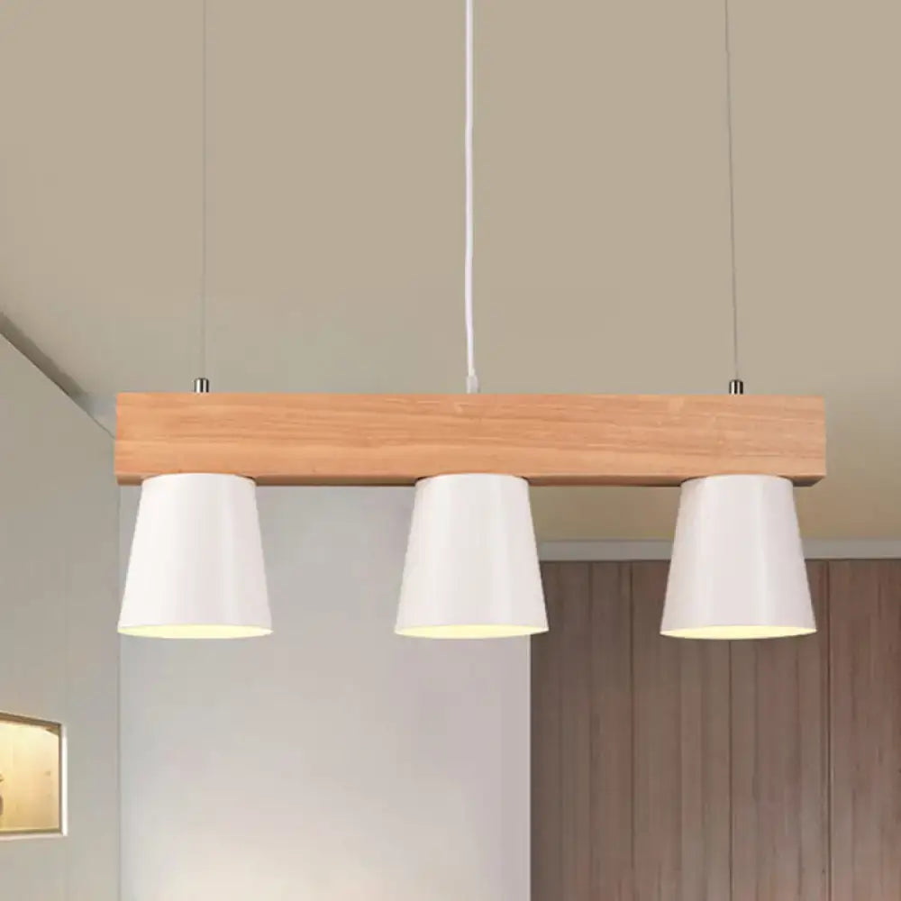 Modern white 3-head pendant light wood beam kitchen island suspension