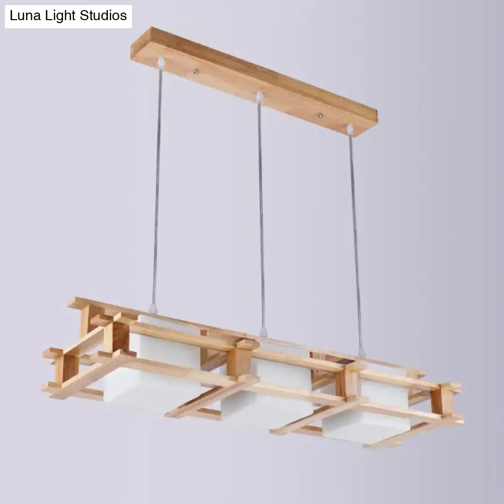 Modern beige wooden cage milk glass pendant light – kitchen island