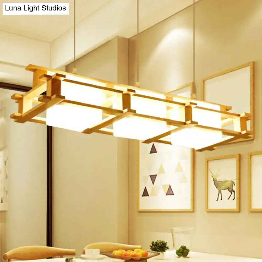 Modern beige wooden cage milk glass pendant light – kitchen island