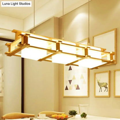 Modern beige wooden cage milk glass pendant light – kitchen island