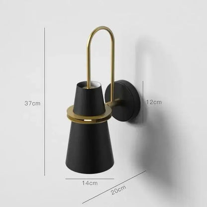Minimalist blue and brass wall lamp – bedroom conical sconce