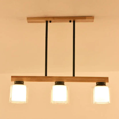Nordic modern wood island pendant kitchen glass hanging light