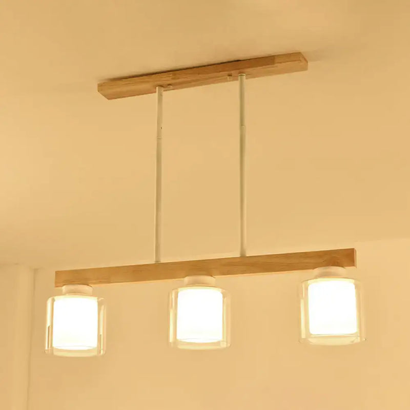 Nordic modern wood island pendant kitchen glass hanging light