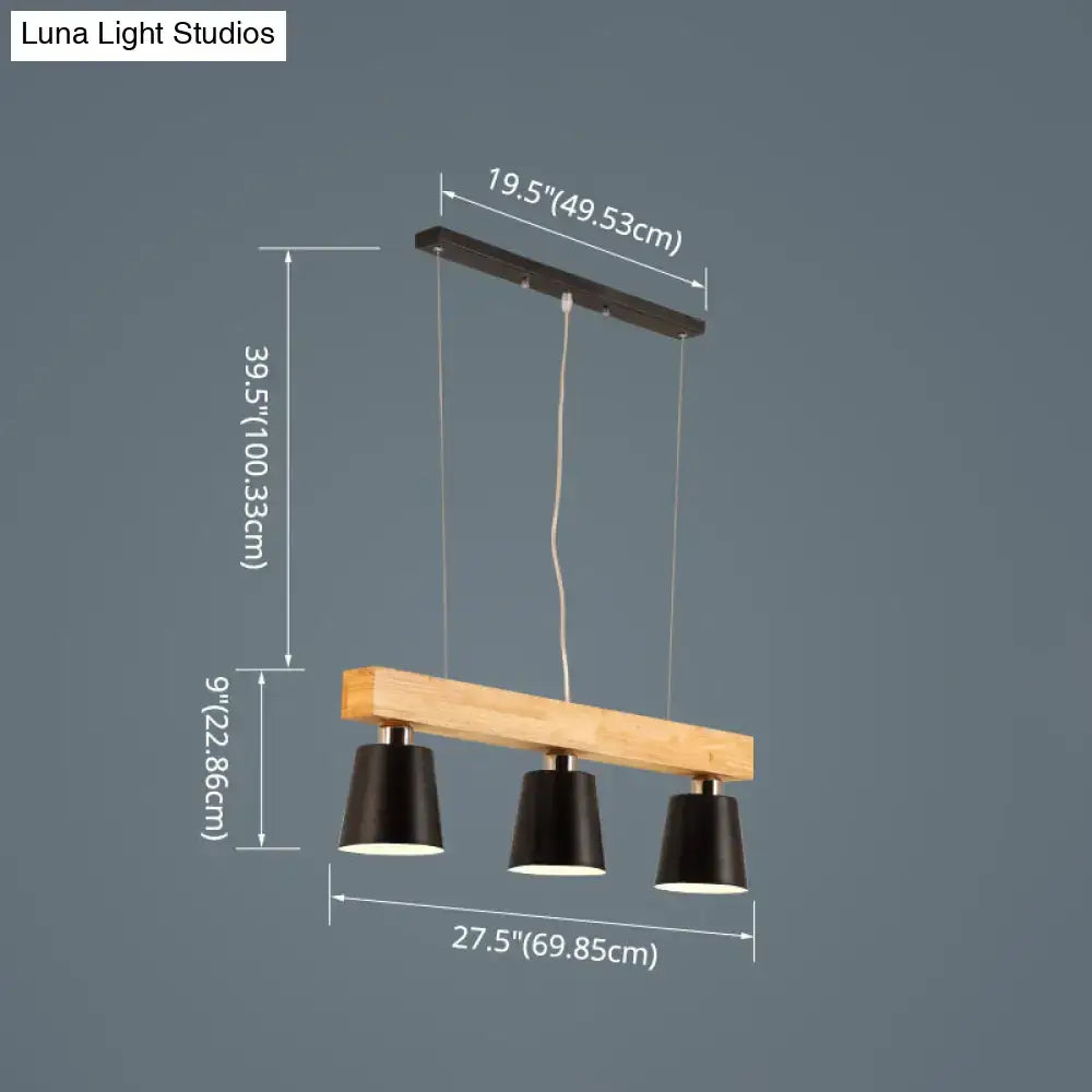 Nordic modern wood pendant light with metal lampshade for kitchen