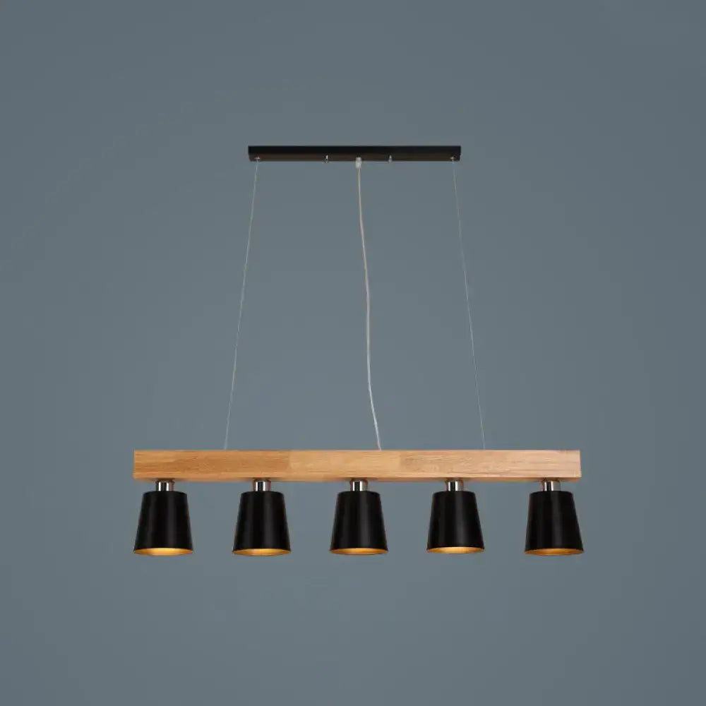 Nordic modern wood pendant light with metal lampshade for kitchen