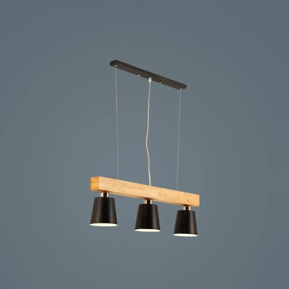 Nordic modern wood pendant light with metal lampshade for kitchen
